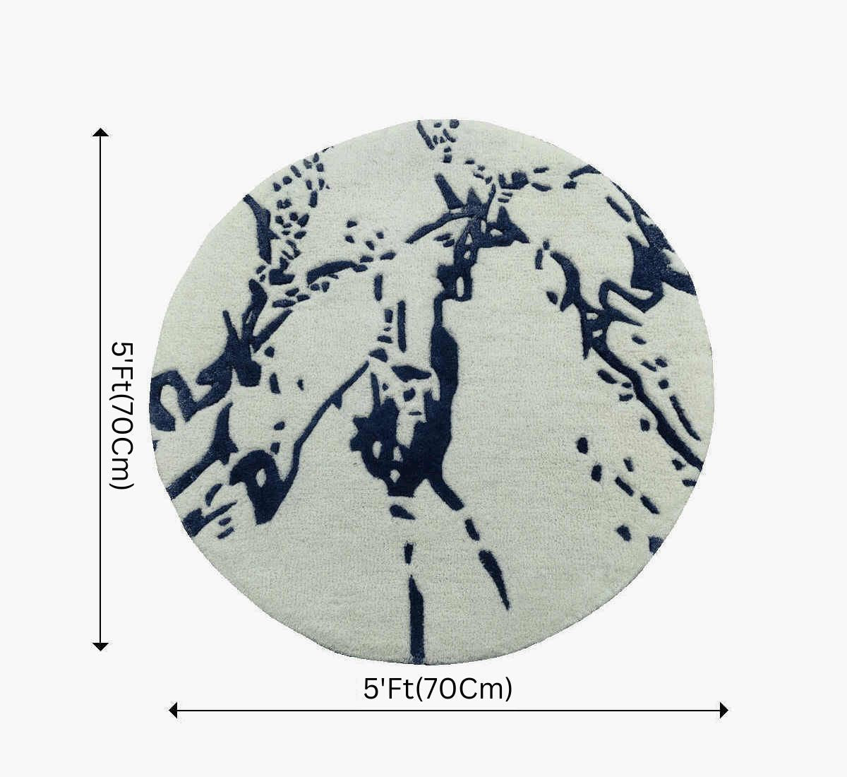 Round Contemporary Abstract Rug (White & Navy Blue) - BR Urban Nivasa