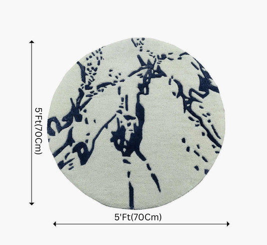 Round Contemporary Abstract Rug (White & Navy Blue) - BR Urban Nivasa