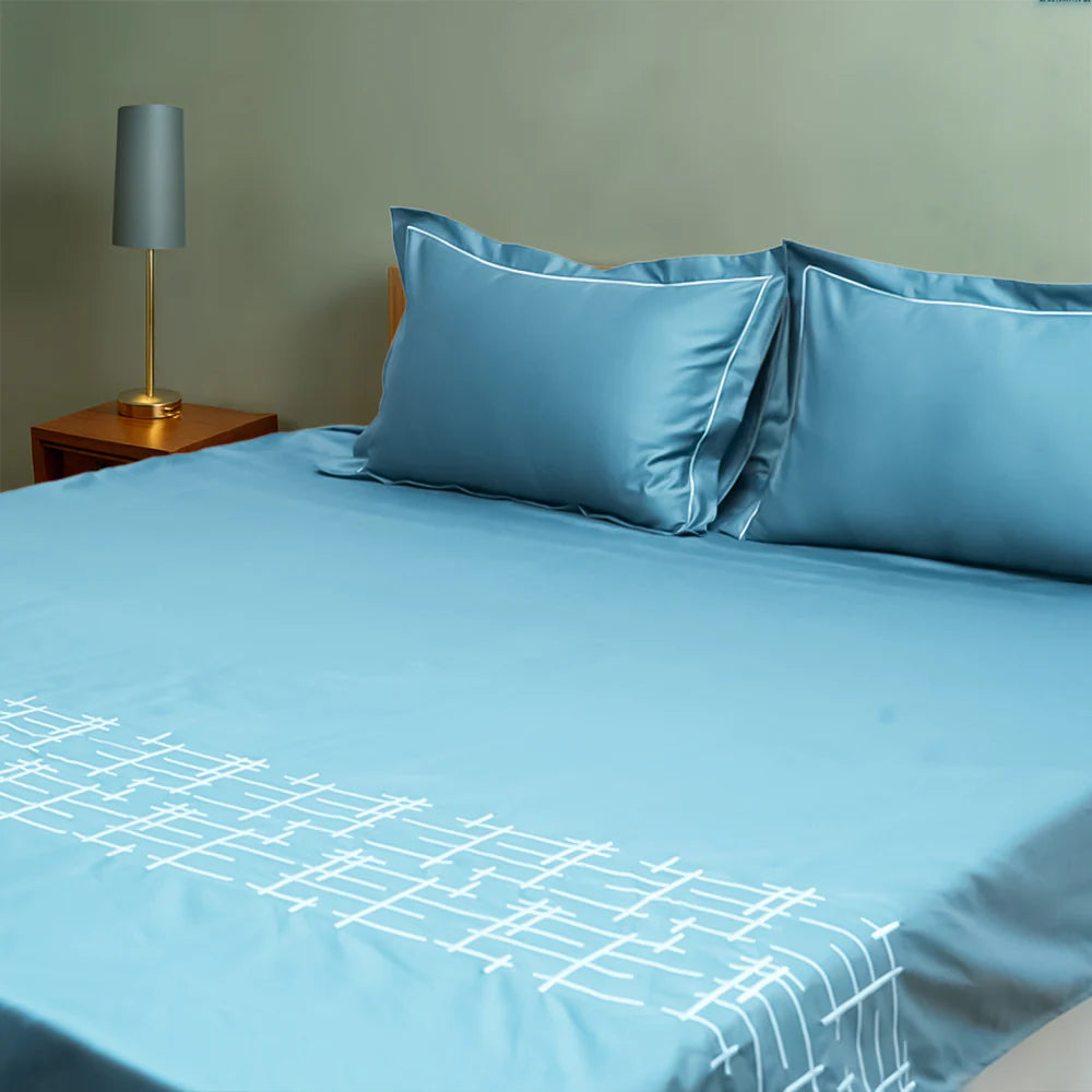 Art Imperal Grid (400 TC) - 100% Cotton King-Size Bedsheet + 2 Pillow Covers