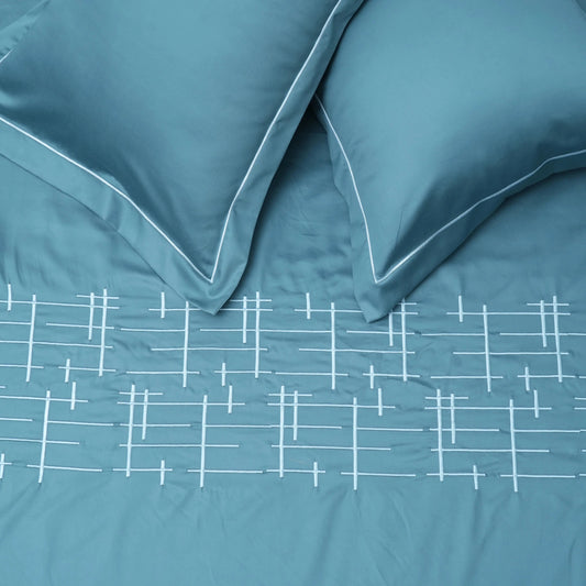 Art Imperal Grid (400 TC) - 100% Cotton King-Size Bedsheet + 2 Pillow Covers - Urban Nivasa