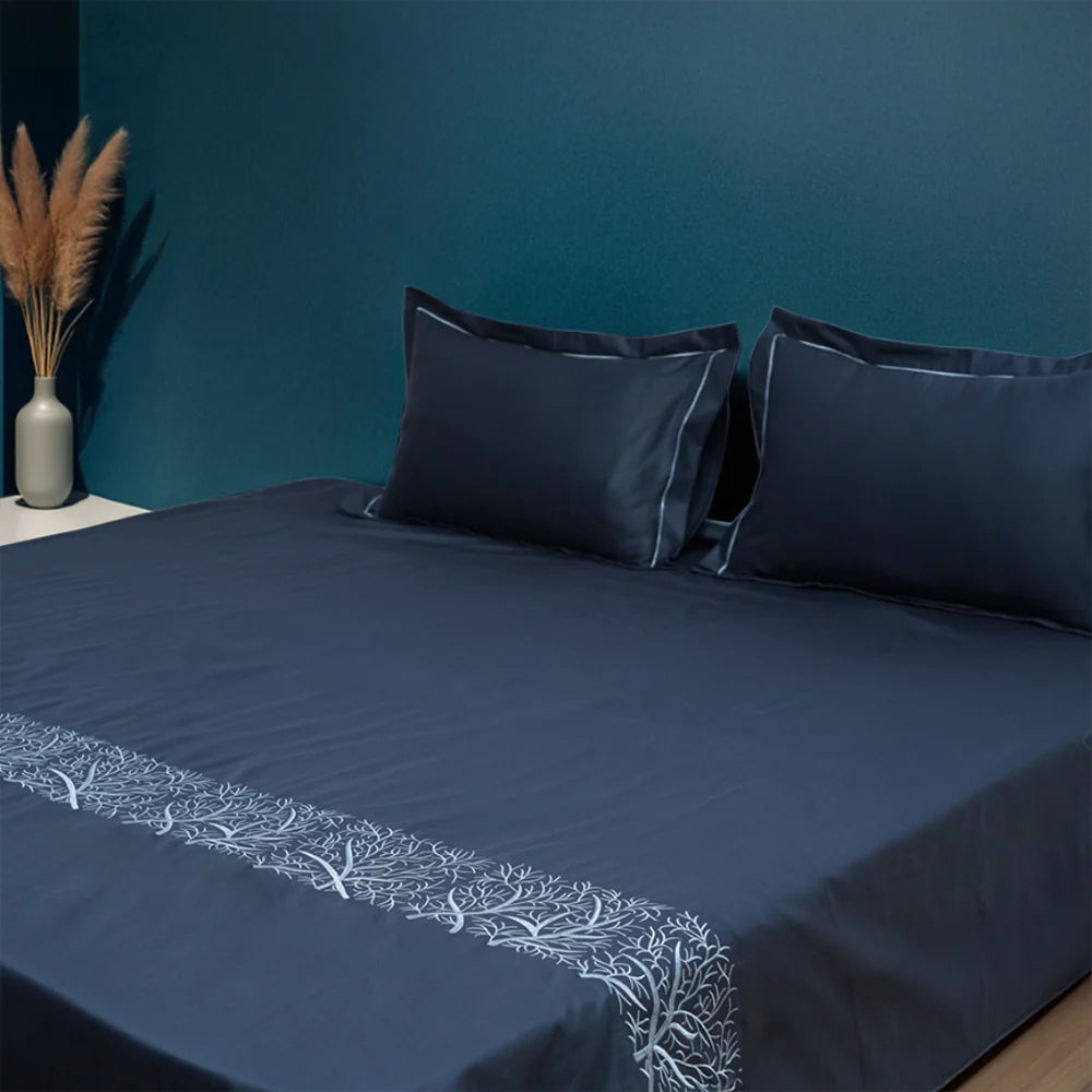 Art Noir Botanica (400 TC) - 100% Cotton King-Size Bedsheet + 2 Pillow Covers