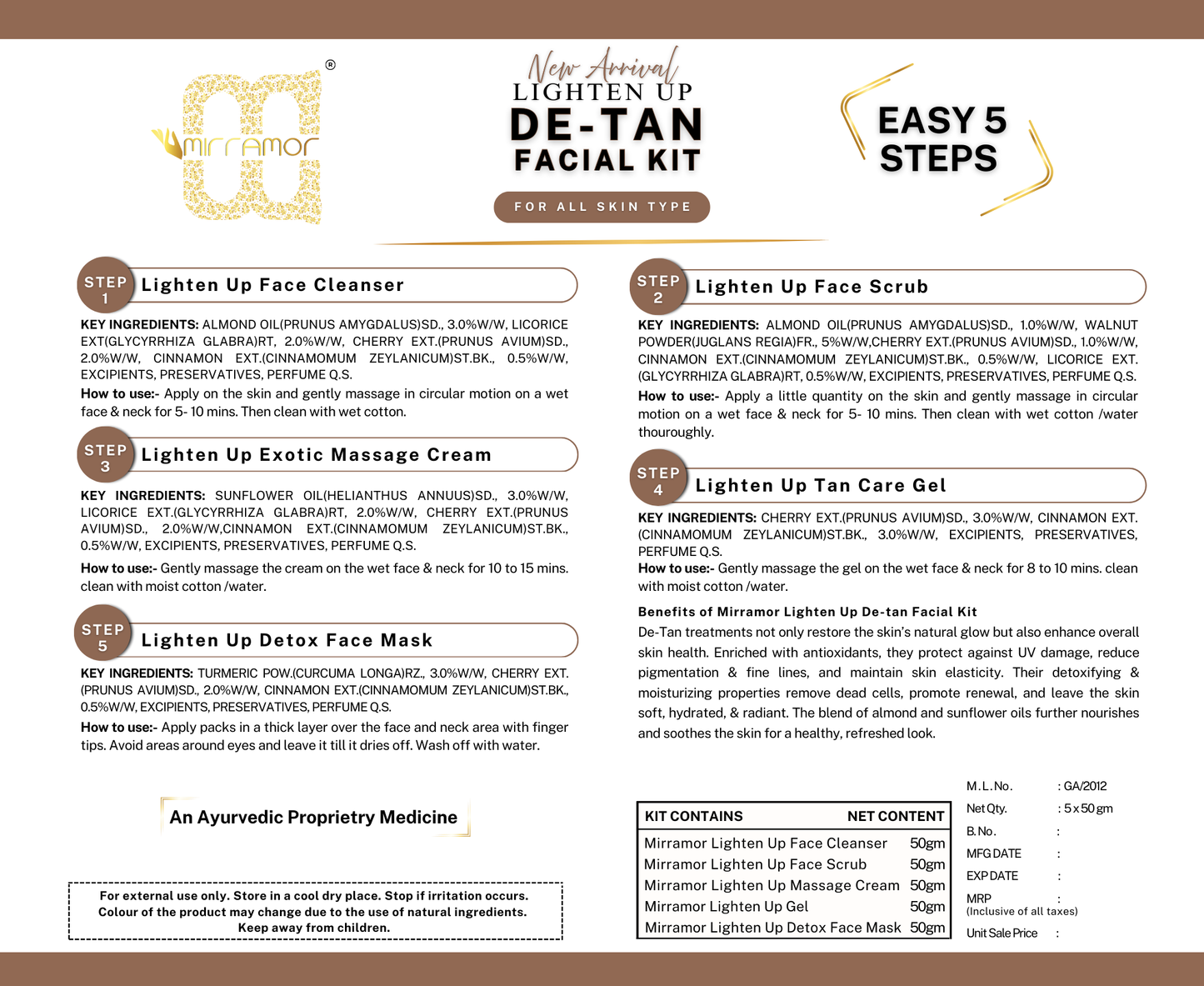 Mirramor Lighten Up De-Tan Facial Kit