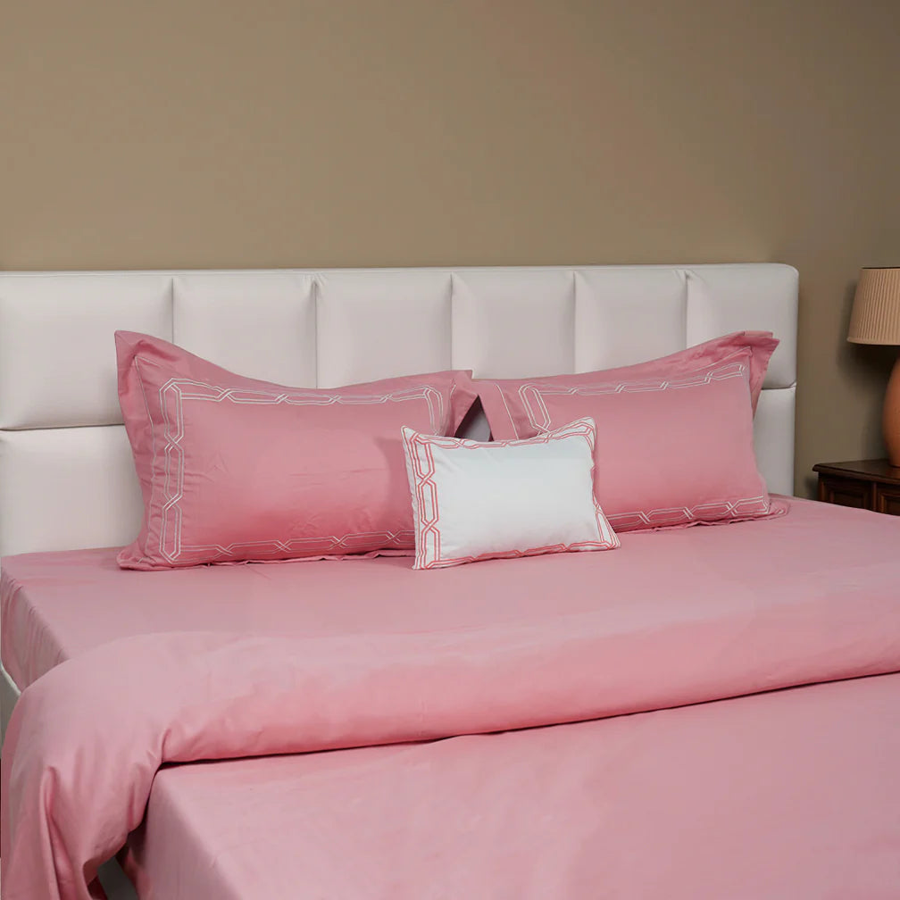 Junoon Bubble Pink (400 TC) - 100% Cotton King-Size Bedsheet + 4 Pillow Covers