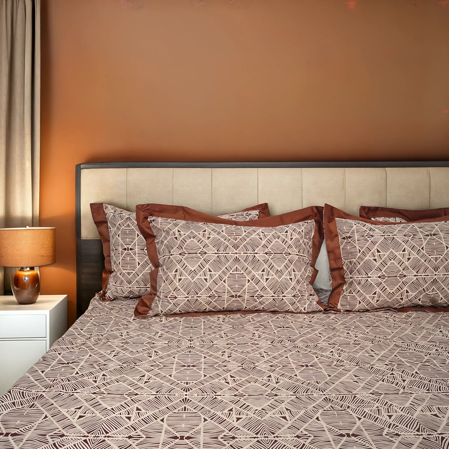 Laska Brown Obs (150 TC) - 100% Cotton King-Size Bedsheet + 2 Pillow Covers