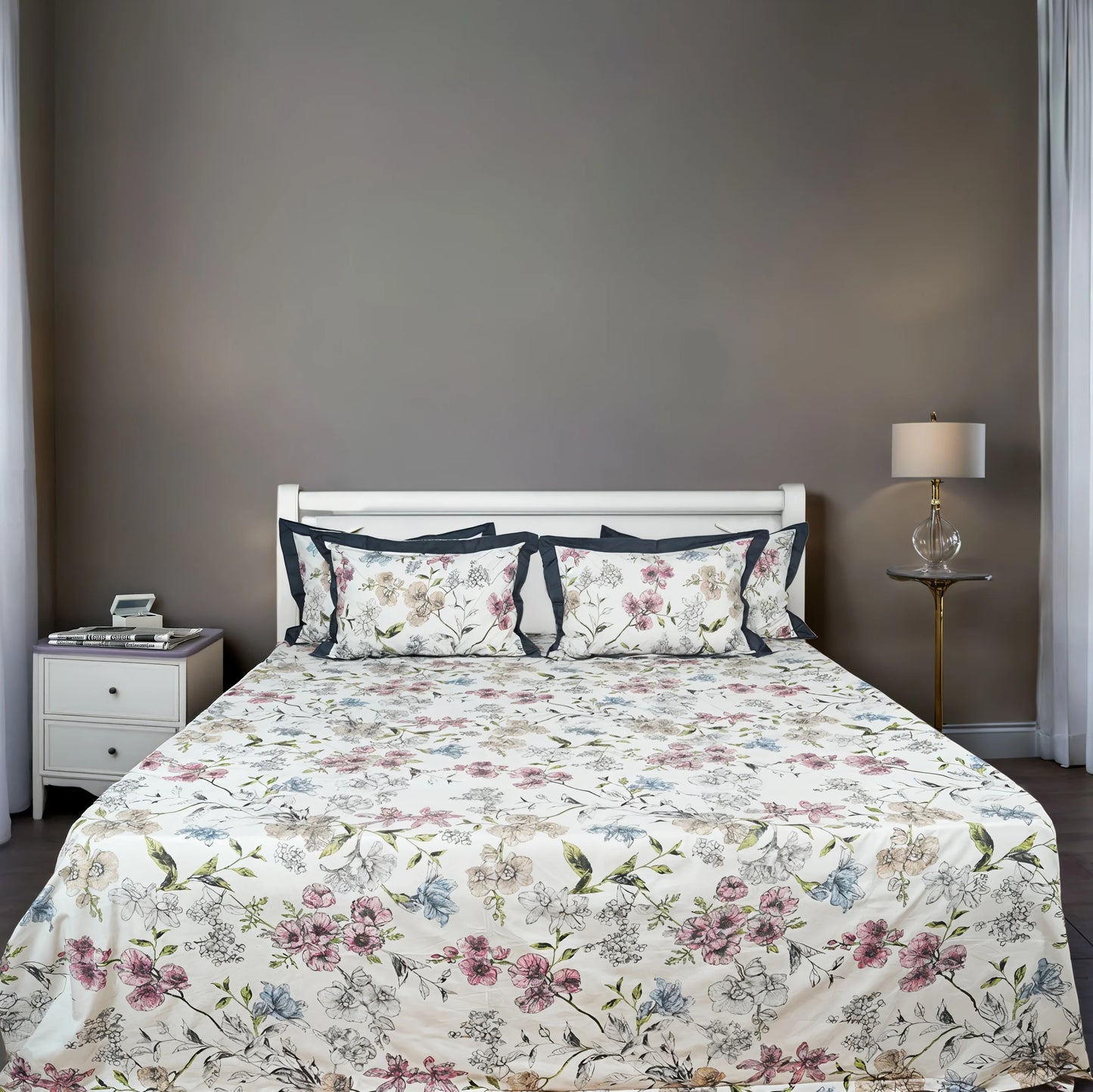 Laska Nature Note (150 TC) - 100% Cotton King-Size Bedsheet + 2 Pillow Covers