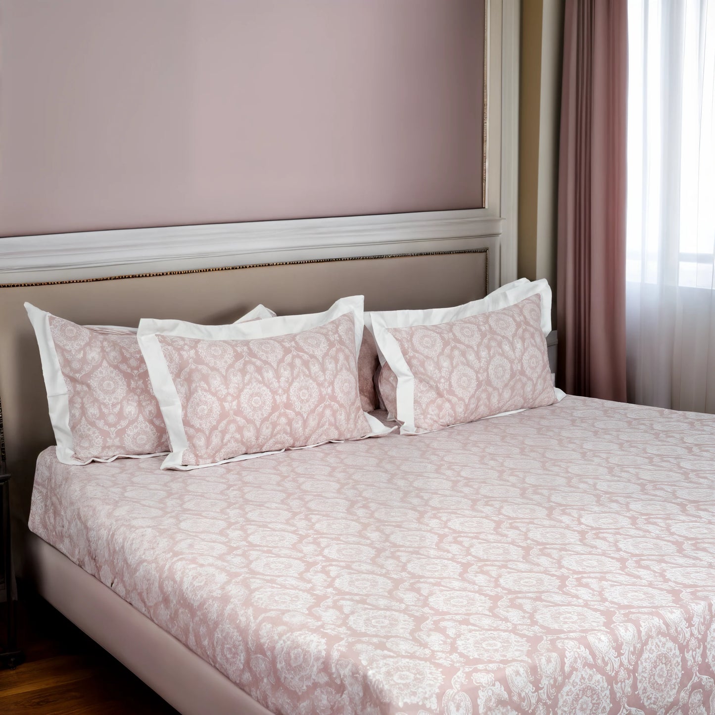 Laska Rose Mary (150 TC) - 100% Cotton King-Size Bedsheet + 2 Pillow Covers