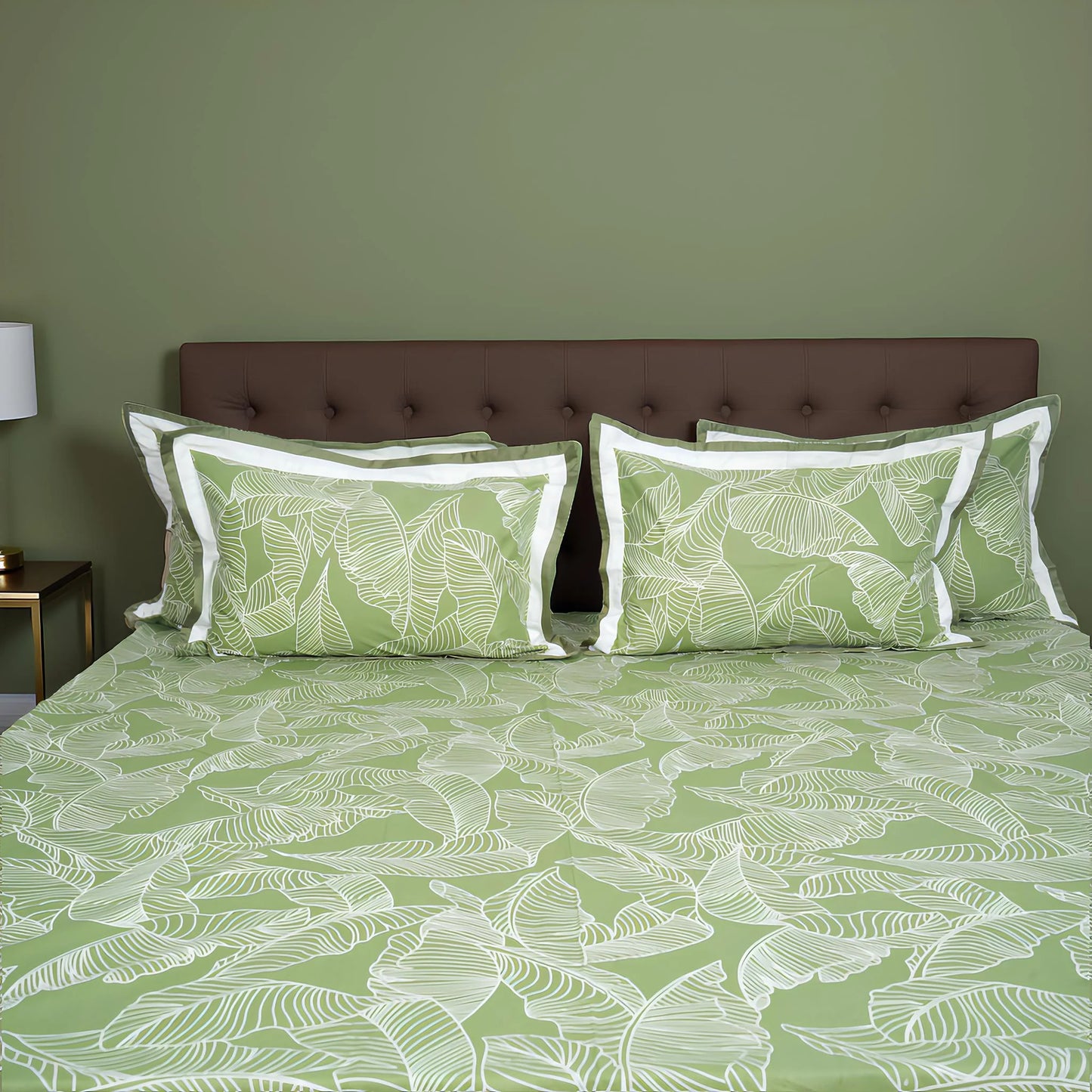 Lavish Olive Grove 100% Cotton King-Size Bedsheet + 2 Pillow Covers