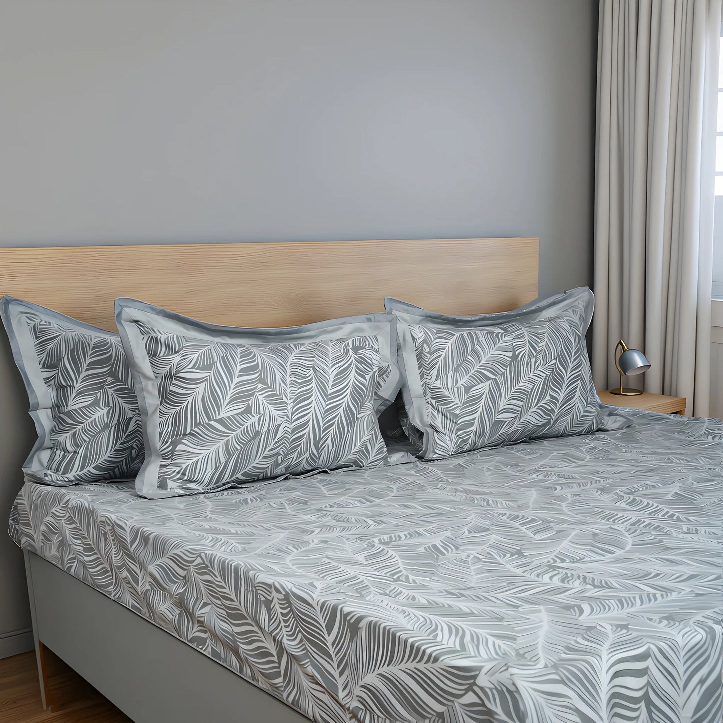 Lavish Palm Veil 100% Cotton King-Size Bedsheet + 2 Pillow Covers