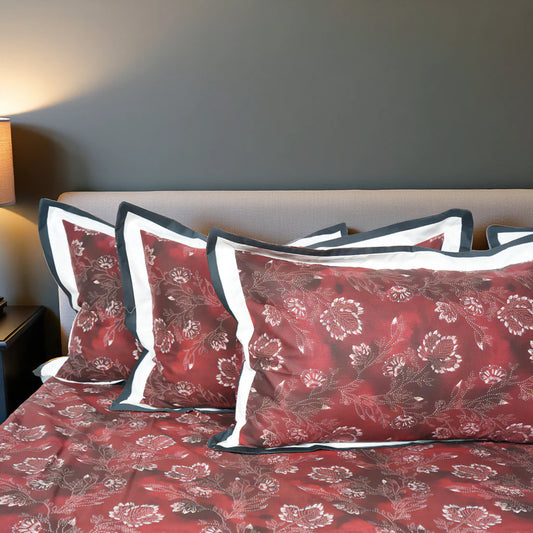 Lavish Red Veil 100% Cotton King-Size Bedsheet + 2 Pillow Covers