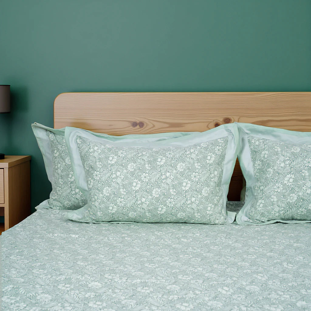Lavish Sage Green 100% Cotton King-Size Bedsheet + 2 Pillow Covers