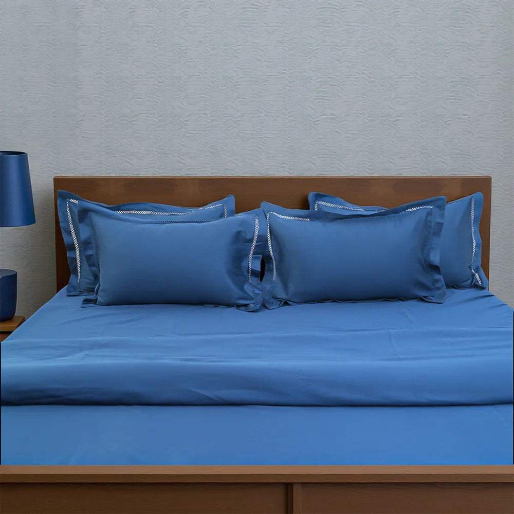 Luxor Deep Ocean (300 TC) - 100% Cotton King-Size Bedsheet + 2 Pillow Covers Urban Nivasa