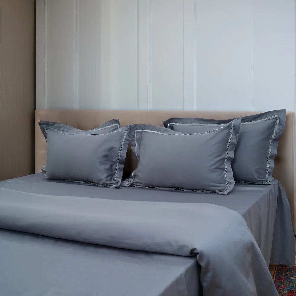 Luxor Steel Luxe (300 TC) - 100% Cotton King-Size Bedsheet + 2 Pillow Covers