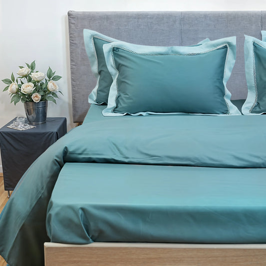 Moon Pistachio Sky (400TC) - 100% Cotton King-Size Bedsheet + 2 Pillow Covers