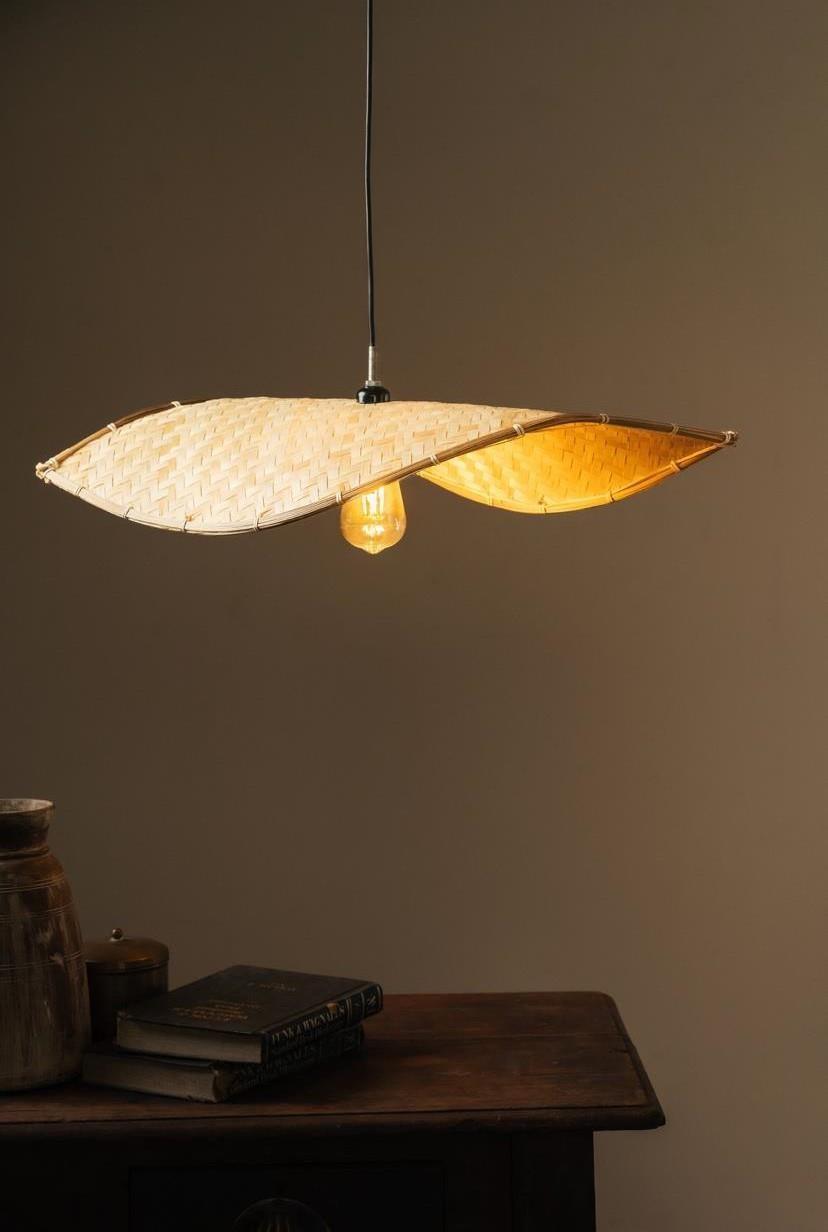 Artisan Handwoven Bamboo Wavy Lamp Shade L45cm x W35cm x H10cm (D)