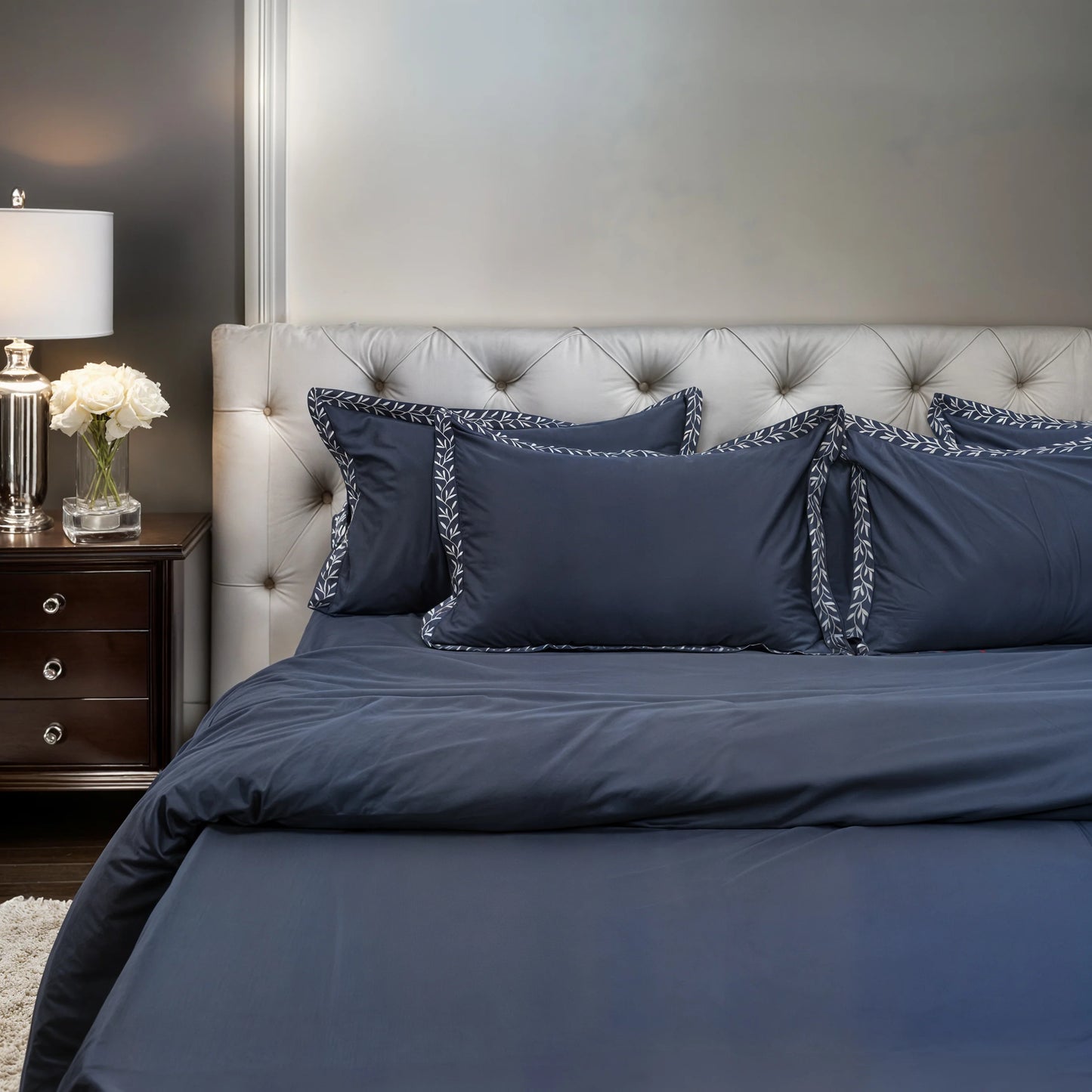 Pristine Cloud Border (300 TC) - 100% Cotton King-Size Bedsheet + 2 Pillow Covers