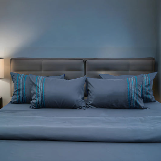 Unicorn Blue Reven (400TC) - 100% Cotton King-Size Bedsheet + 2 Pillow Covers