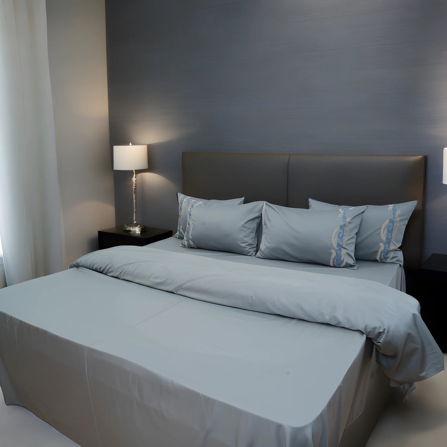 Unicorn Silver Sea (400TC) - 100% Cotton King-Size Bedsheet + 2 Pillow Covers