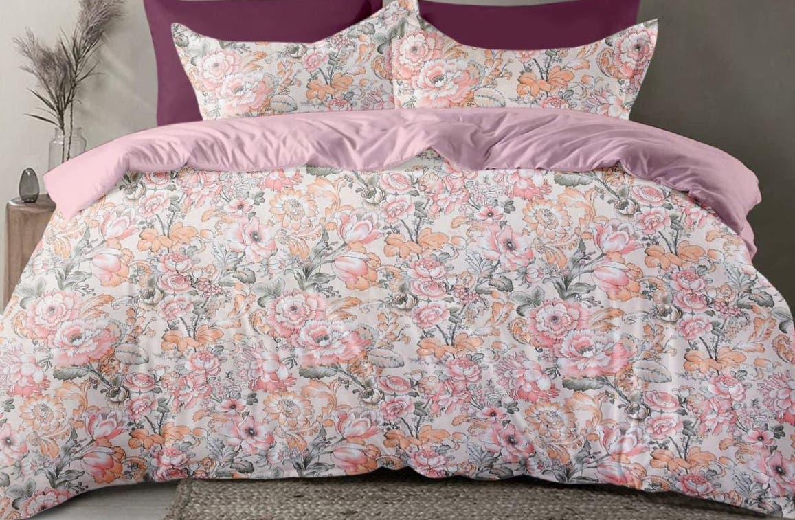 Feel Elegant Pink Floral Queen Size Bedsheet Set - 120 GSM Glace Cotton Bedsheet + 2 Pillow Covers Urban Nivasa