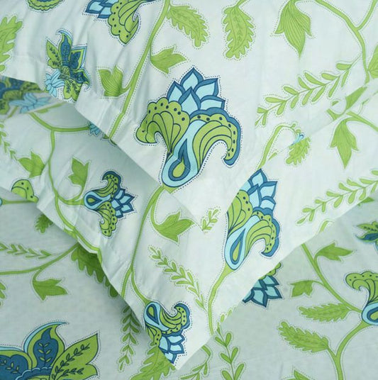 Flow Premium Green Floral Design (210TC) - 100% Cotton King-Size Bedsheet + 2 Pillow Covers Urban Nivasa