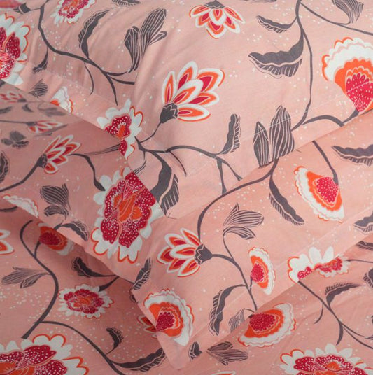 Flow Premium Floral Design (210TC) - 100% Cotton King-Size Bedsheet + 2 Pillow Covers Urban Nivasa