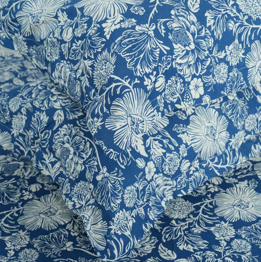 Flow Premium Blue Floral Design (210TC) - 100% Cotton King-Size Bedsheet + 2 Pillow Covers Urban Nivasa