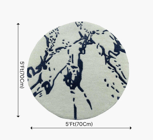 Round Contemporary Abstract Rug (White & Navy Blue) - BR