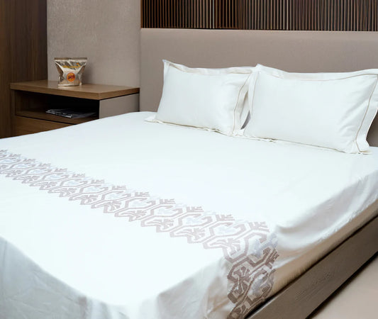 Art Cream Blossom (400 TC) - 100% Cotton King-Size Bedsheet + 2 Pillow Covers