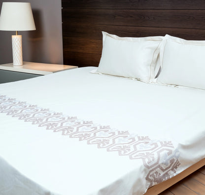 Art Cream Blossom (400 TC) - 100% Cotton King-Size Bedsheet + 2 Pillow Covers