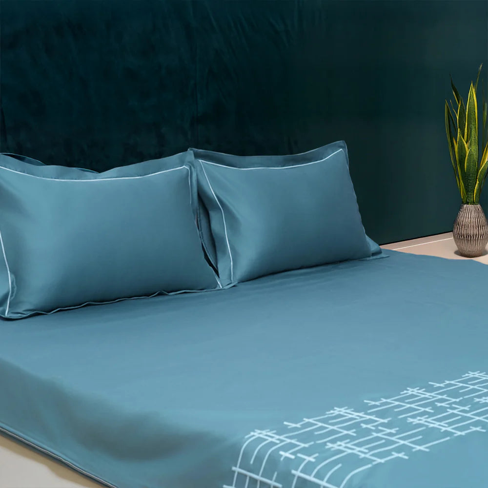 Art Imperal Grid (400 TC) - 100% Cotton King-Size Bedsheet + 2 Pillow Covers