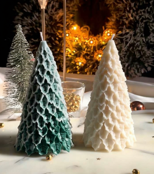 Intricate Leaf Texture Christmas Tree Candle (CC)