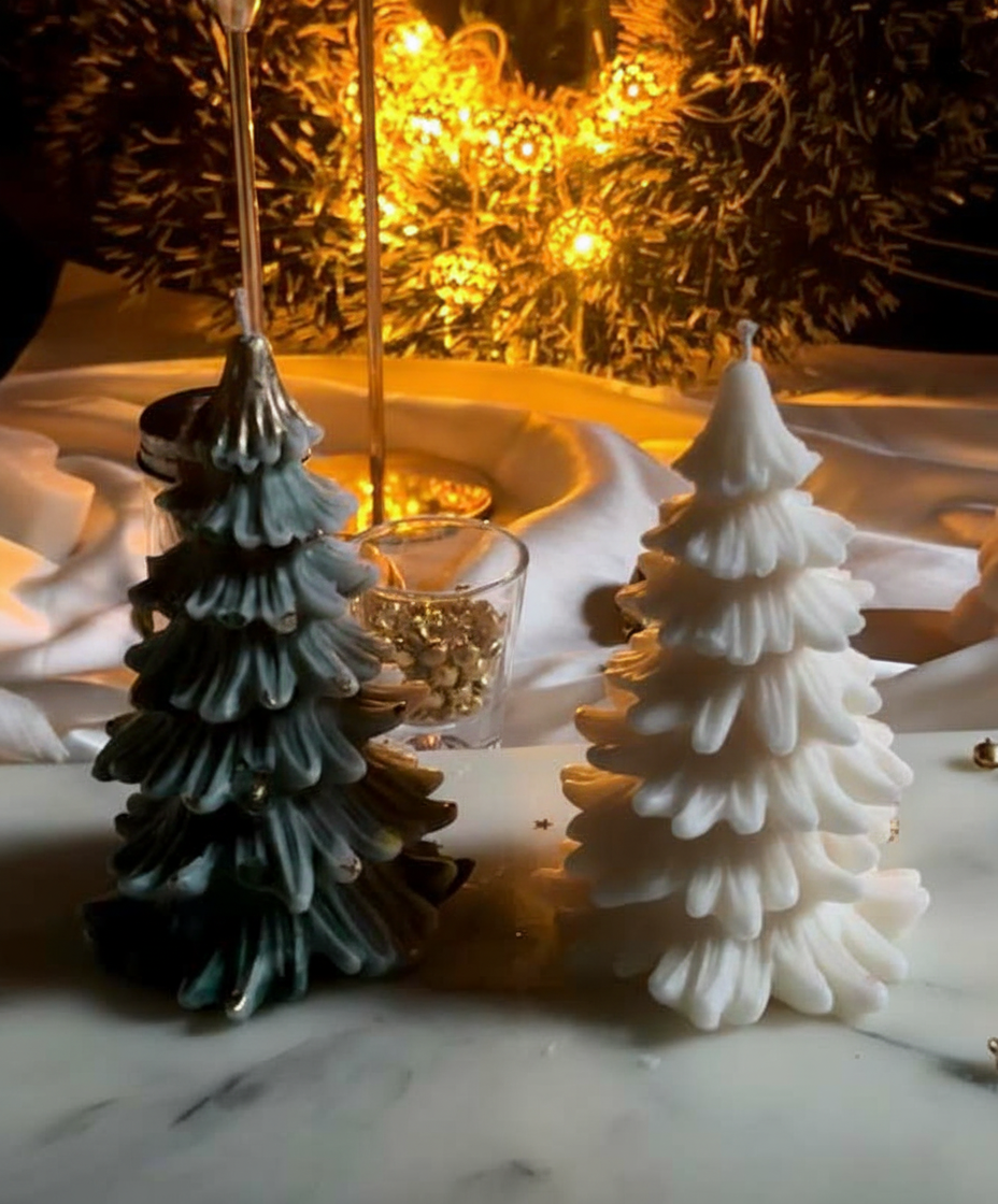 Gold-Tipped Pine Christmas Tree Candle (CC)