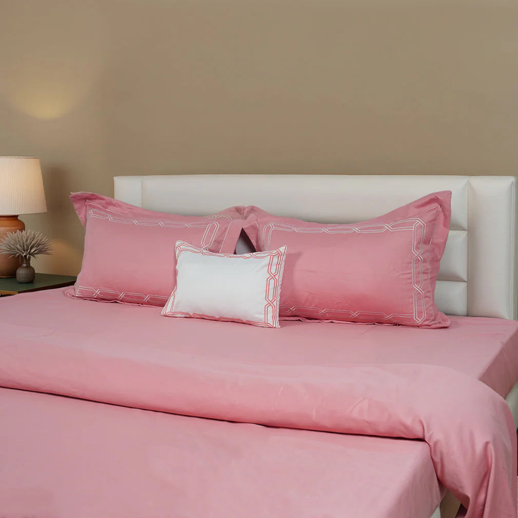 Junoon Bubble Pink Junoon Light Pink (400 TC) - 100% Cotton King-Size Bedsheet + 2 Pillow Covers