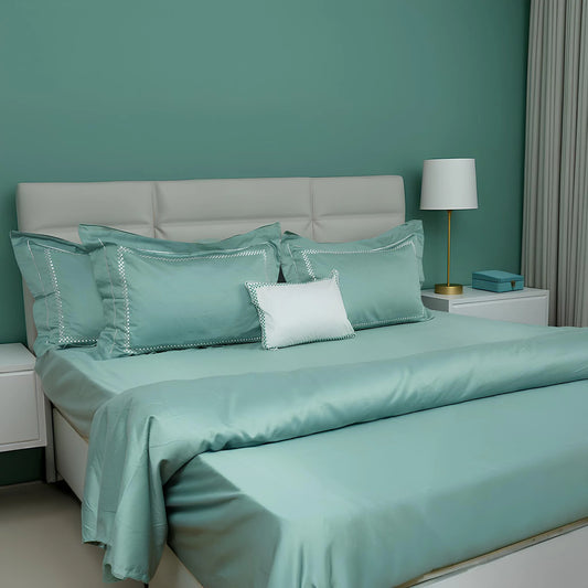 Junoon Ice Green Junoon Light Pink (400 TC) - 100% Cotton King-Size Bedsheet + 2 Pillow Covers