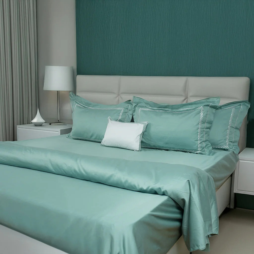 Junoon Ice Green Junoon Light Pink (400 TC) - 100% Cotton King-Size Bedsheet + 2 Pillow Covers