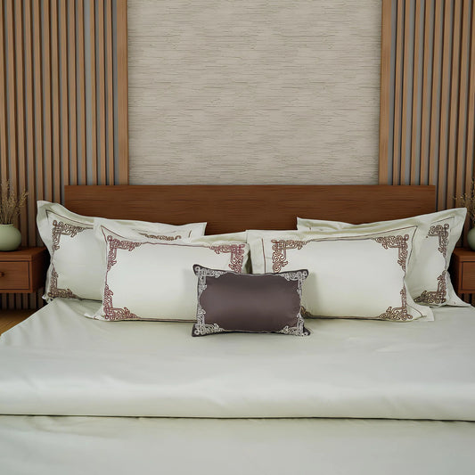 Junoon Lame White Junoon Light Pink (400 TC) - 100% Cotton King-Size Bedsheet + 2 Pillow Covers