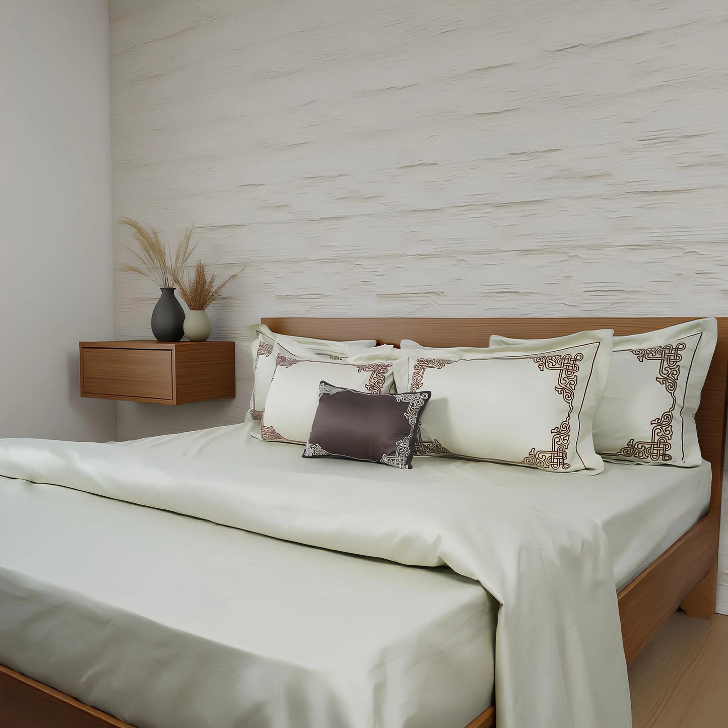 Junoon Lame White Junoon Light Pink (400 TC) - 100% Cotton King-Size Bedsheet + 2 Pillow Covers