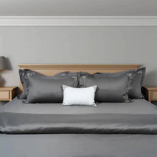 Junoon Rio Grey Junoon Light Pink (400 TC) - 100% Cotton King-Size Bedsheet + 2 Pillow Covers