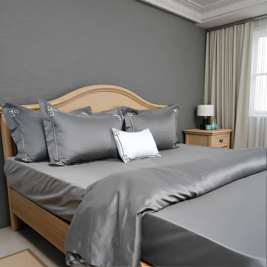 Junoon Rio Grey Junoon Light Pink (400 TC) - 100% Cotton King-Size Bedsheet + 2 Pillow Covers