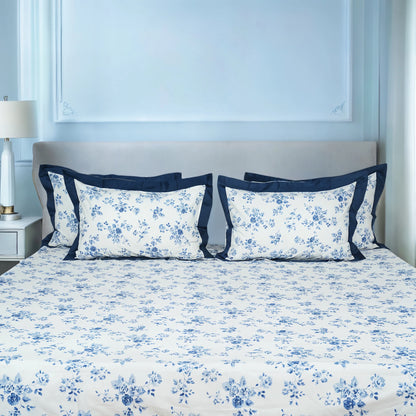 Laska Blue Amber (150 TC) - 100% Cotton King-Size Bedsheet + 2 Pillow Covers