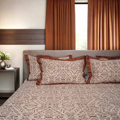 Laska Brown Obs (150 TC) - 100% Cotton King-Size Bedsheet + 2 Pillow Covers