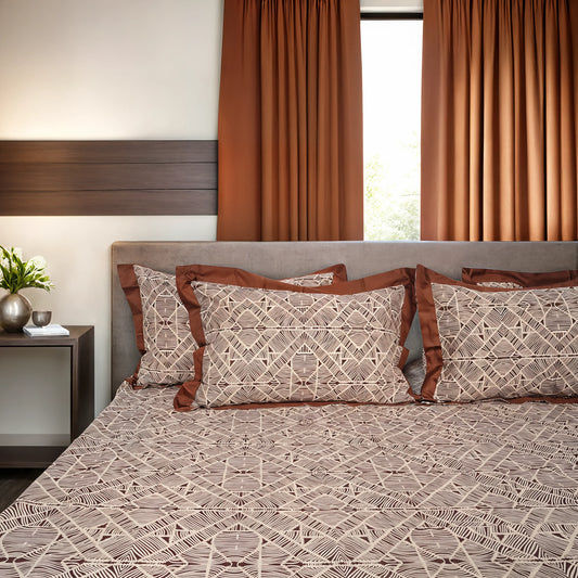 Laska Brown Obs (150 TC) - 100% Cotton King-Size Bedsheet + 2 Pillow Covers