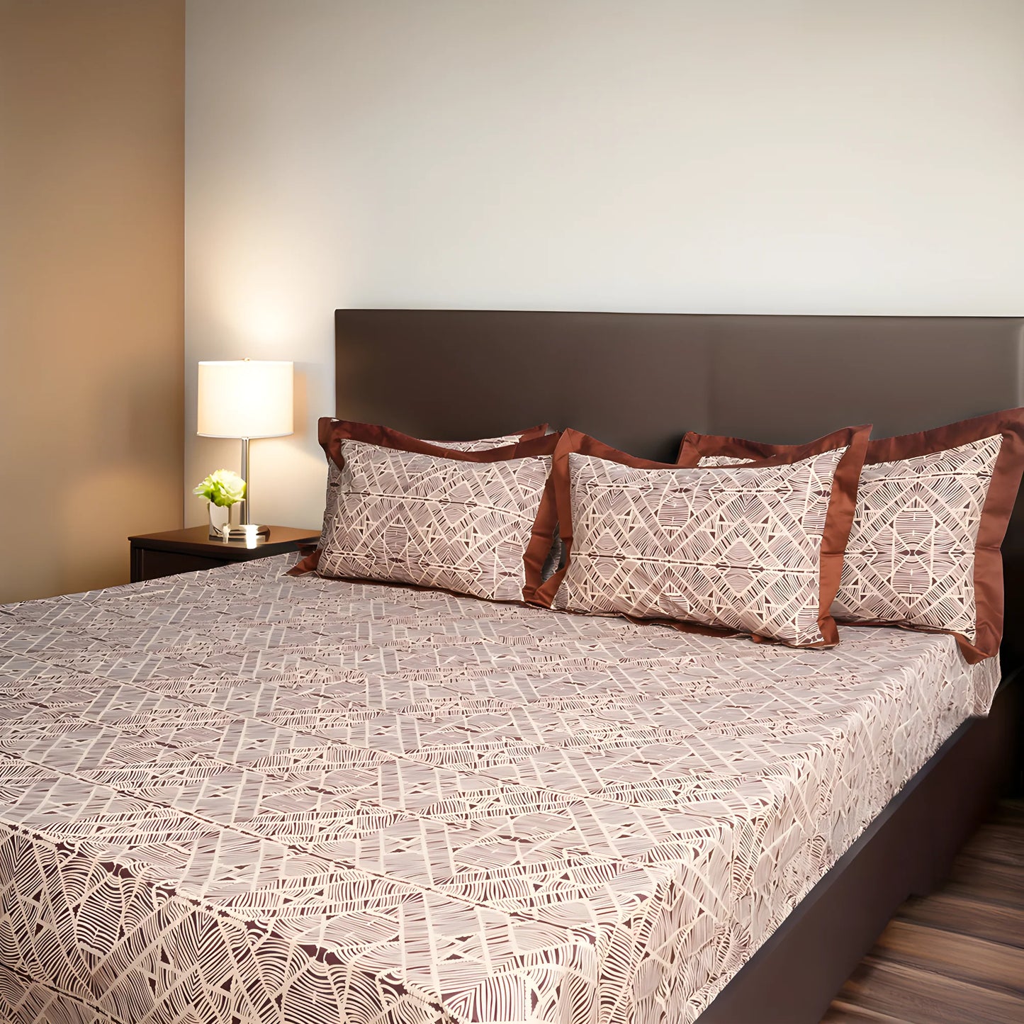 Laska Brown Obs (150 TC) - 100% Cotton King-Size Bedsheet + 2 Pillow Covers
