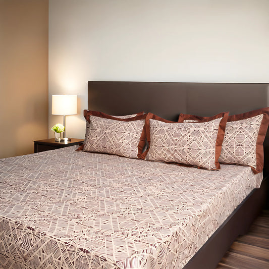 Laska Brown Obs (150 TC) - 100% Cotton King-Size Bedsheet + 2 Pillow Covers