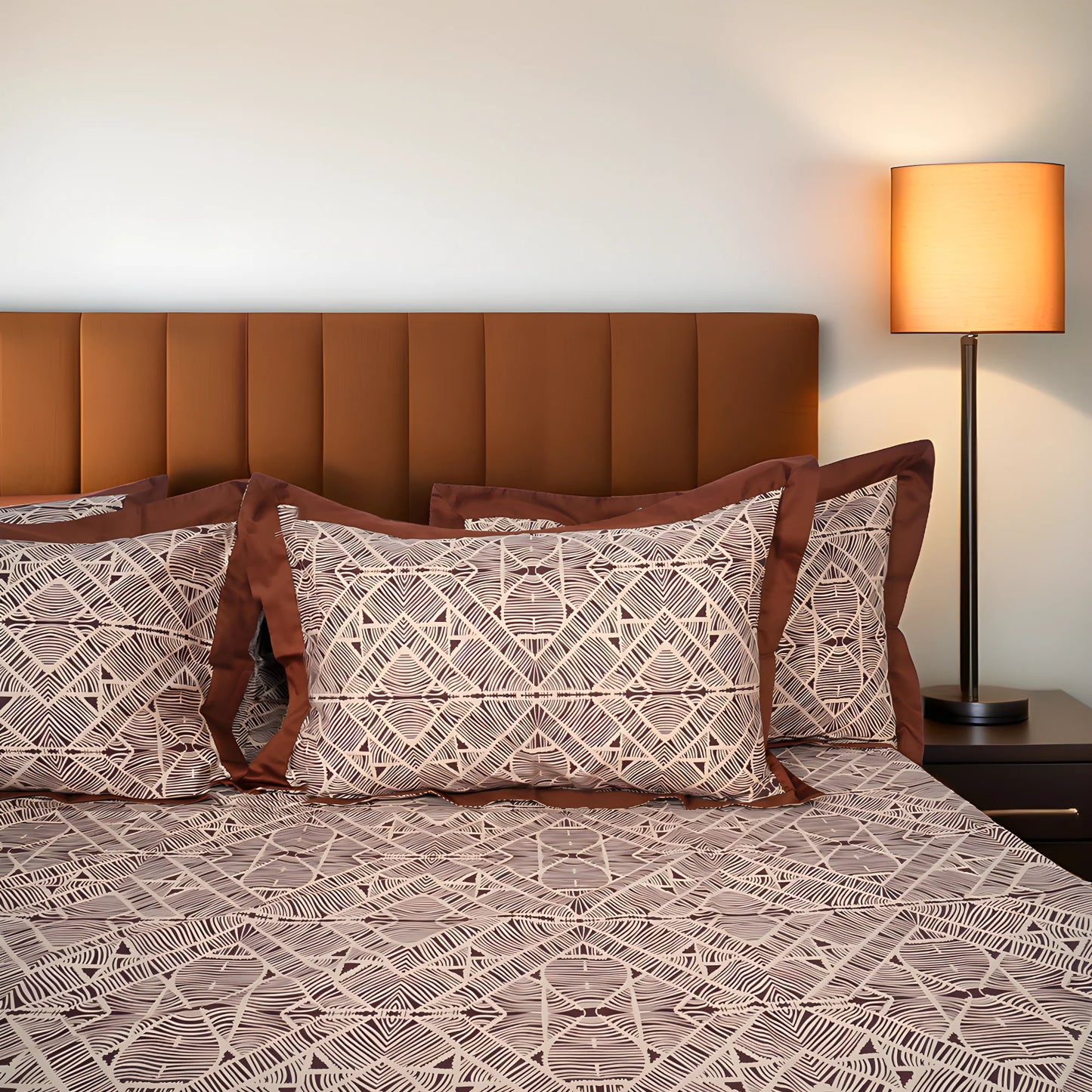 Laska Brown Obs (150 TC) - 100% Cotton King-Size Bedsheet + 2 Pillow Covers