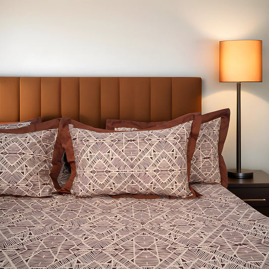 Laska Brown Obs (150 TC) - 100% Cotton King-Size Bedsheet + 2 Pillow Covers