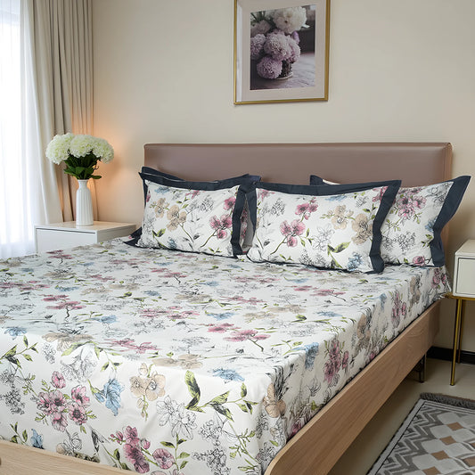 Laska Nature Note (150 TC) - 100% Cotton King-Size Bedsheet + 2 Pillow Covers