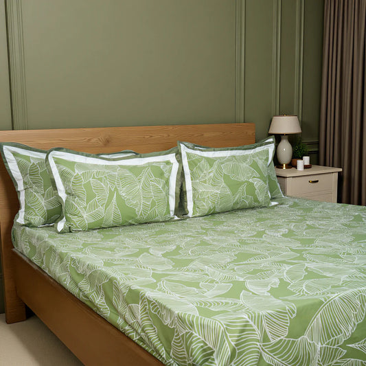 Lavish Olive Grove 100% Cotton King-Size Bedsheet + 2 Pillow Covers
