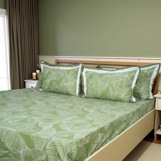 Lavish Olive Grove 100% Cotton King-Size Bedsheet + 2 Pillow Covers