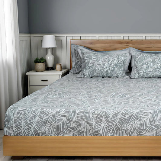Lavish Palm Veil 100% Cotton King-Size Bedsheet + 2 Pillow Covers