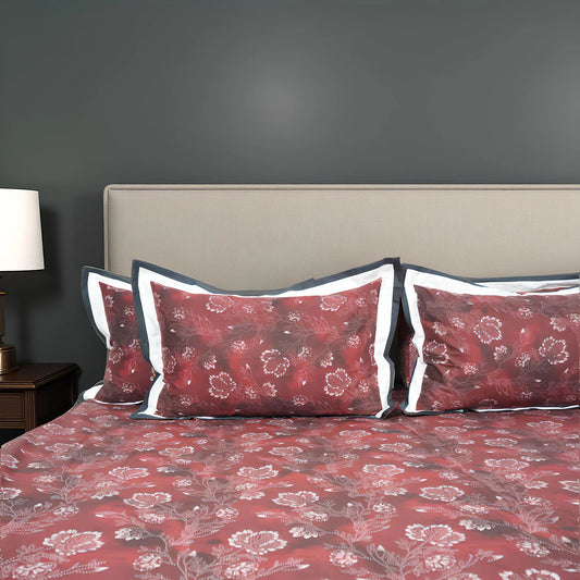 Lavish Red Veil 100% Cotton King-Size Bedsheet + 2 Pillow Covers